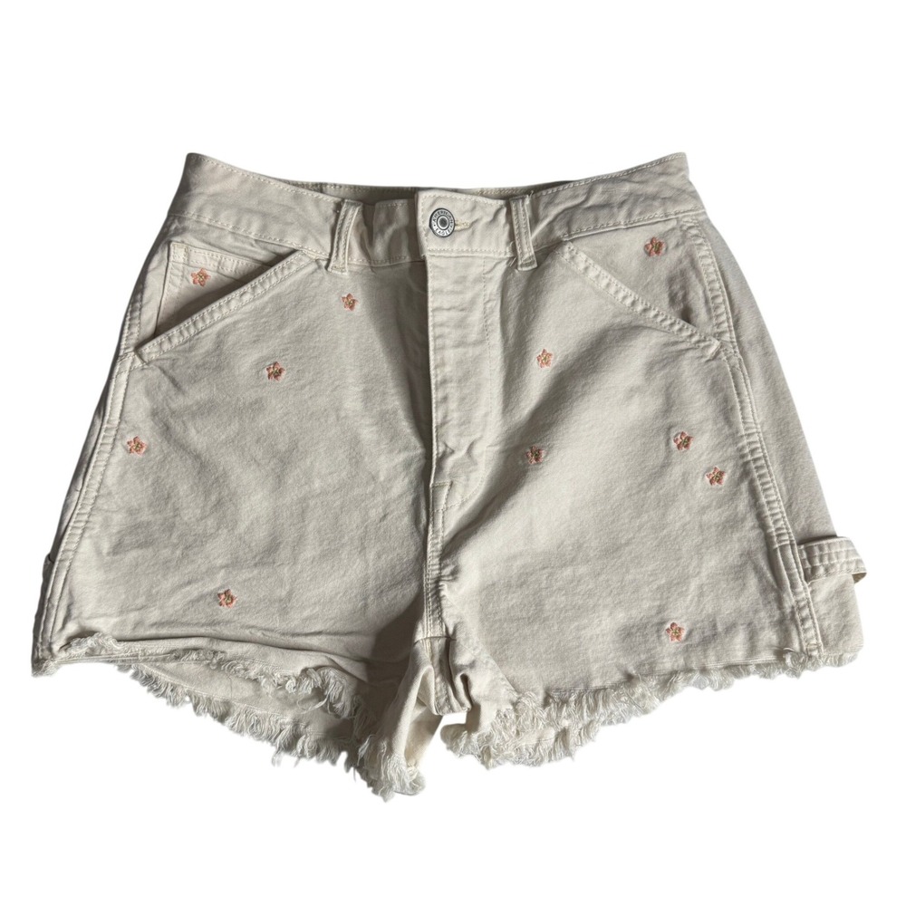 American Eagle Highest Rise 90s Boyfriend Shorts Cream Floral Carpenter Womens 2